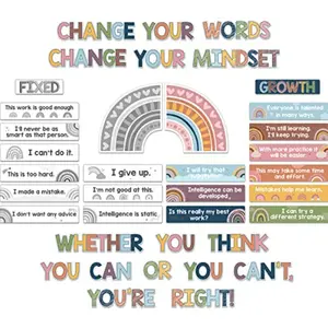 38 Pcs Growth Mindset Posters Bulletin Board Set Classroom Inspirational Poster Motivational Wall Decoration Signs Positive Sayings Accent Cutouts for Teacher Student Home Bedroom Decor Boho