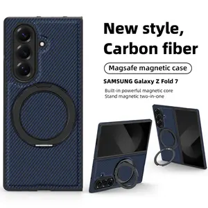 Select model required Kevlar Carbon Fiber Magnetic Holder Protective Cellphone Case For Samsung Galaxy Z Fold 7 6 5 4 3 Fold7 Fold6 5G For Magsafe 360 Rotating Stand Cover Accessories