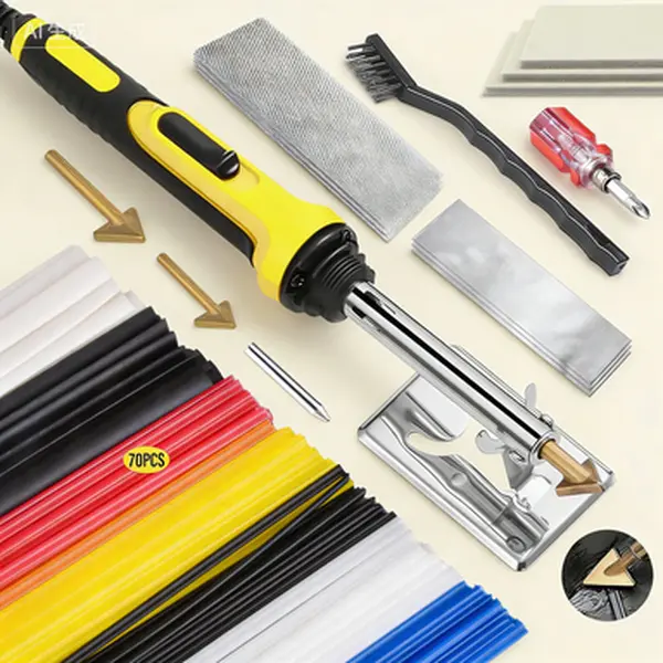 Professional Plastic Welding Kit with 3-Speed Temperature Control, Portable Welder Tool Including 70 Welding Rods and 3 Tips, Repair Kit for Automotive Bumpers and Kayaks, Heavy-Duty 150W Equipment for Home and DIY Projects (Yellow)