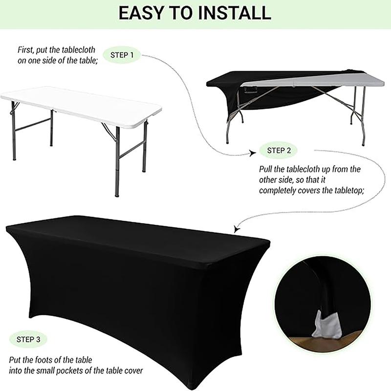 VBXNT 2PCS 6FT Stretch Full-Cover Tablecloth (Black, White) Washable Wrinkle Resistant Durable Design Table Cover Fitted for Event, Wedding, Banquet, Parties Decor [72Lx30Wx30H Inch]