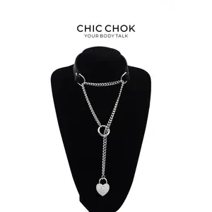 CHICCHOK [Breathless] Fashion Black with Thick Chains, Movable Pulling Chain Daily Wear Leather Necklace Choker versatile wear(With love lock) Jewelry Accessory christmas gifts for gf mom christmas gifts gifts for women gifts for your mom