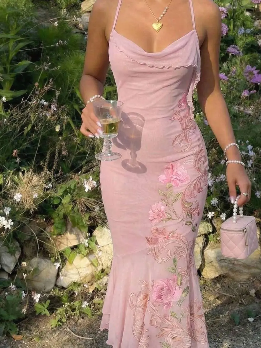 ✨ Women's Vintage Floral Dress, French Milkmaid Maxi Dress For Wedding Guests, Brunch And Tea Parties.