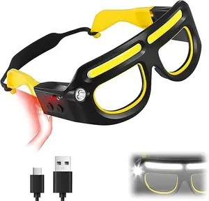 LED Rechargeable Headlight Glasses with Motion Sensor & Touch Control 5 Modes USB C Light Up Glasses Lighted Eyewear