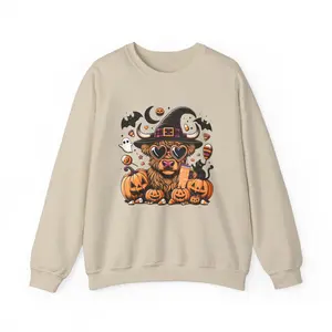 Halloween Pet Lover Sweatshirt, Cozy Fall Clothing, Unisex Crewneck, Pumpkin Decor, Witch Dog Print, Gift for Animal Lovers