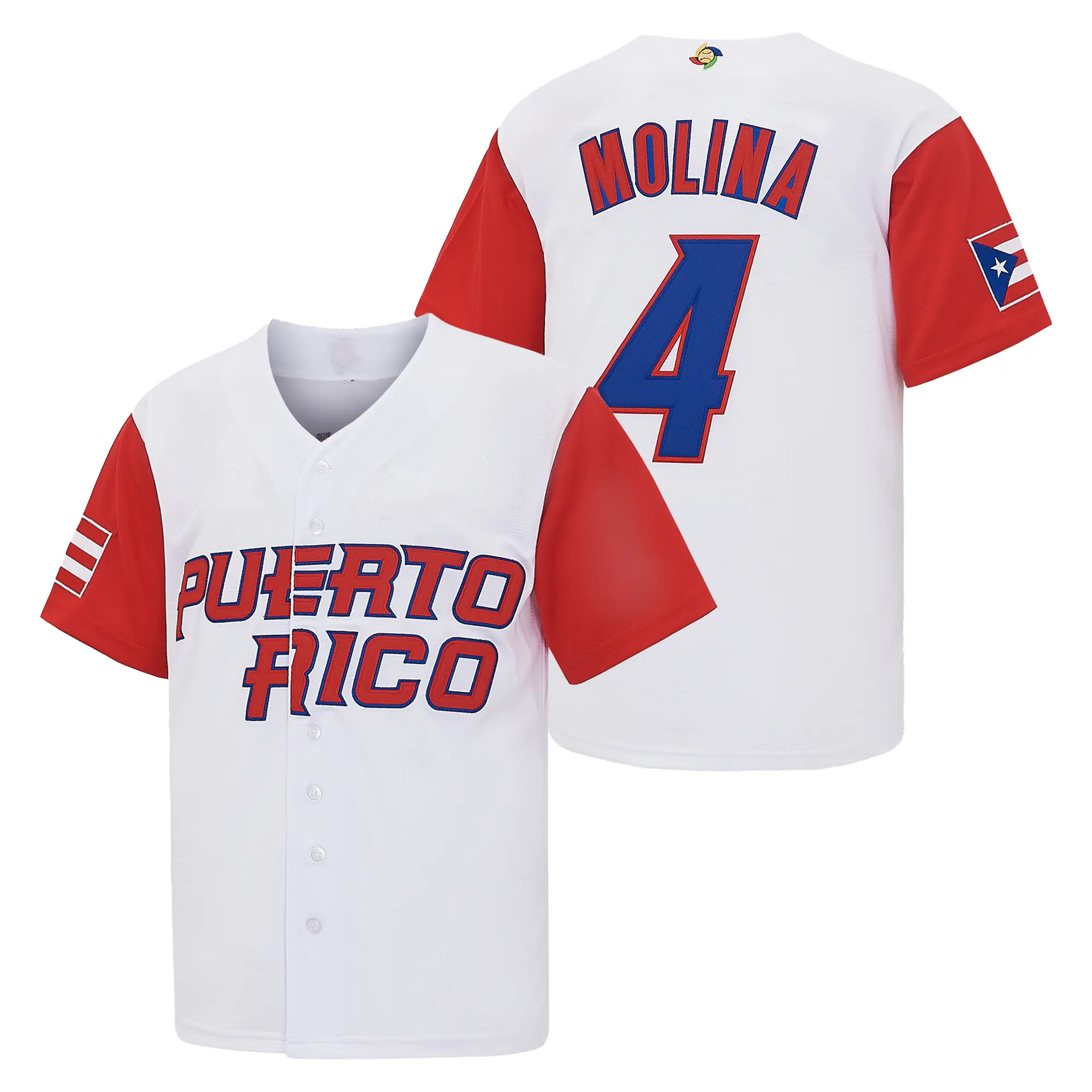 Men’s #4 Yadier Molina Puerto Rico White Baseball Jersey, World Baseball Classic Souvenir Jersey Lettered Embroidered , Gift for Game Day, Unisex