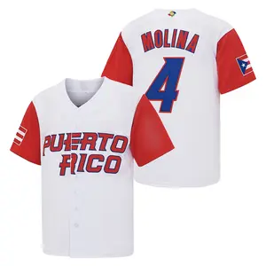 Men’s #4 Yadier Molina Puerto Rico White Baseball Jersey, World Baseball Classic Souvenir Jersey Lettered Embroidered , Gift for Game Day, Unisex