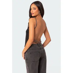 Karli Rhinestone Strap Open Back Top