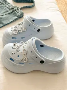 Summer New Sweet Cool Girl Style Open Toe Holey Shoes, Eva Thick Sole Height Increase, Beach Sandal, Casual Comfortable Garden Shoe