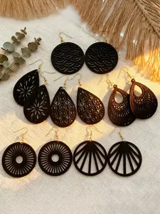 Boho Style Hollow Out Design Earrings Set, Vintage Style Dangle Earrings & Hoop Earrings, Fashion Jewelry Accessories for Women & Girls, Fashionable Jewelry Accessories