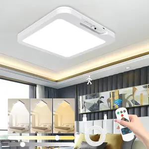 LED ceiling light with 3-color dimming, white version with remote control, motion sensor ceiling light, no wiring required, magnetic suction installation. Suitable for bedrooms, offices, studies, corridors and indoor home lighting
