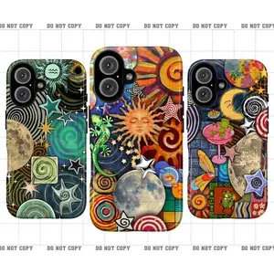 Y2k Frog Star Heavy Duty Tough Phone Case, Vintage Swirl Celestial Aesthetic, Shockproof Drop Protection Cover for iPhone 11 12 13 14 15 16 17 Pro Max Plus