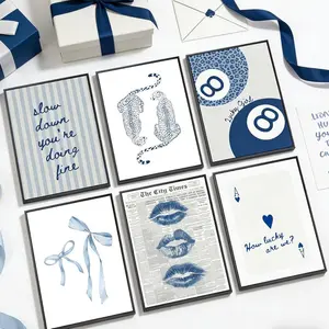 6pcs/set Navy Blue Leopard 8 Ball Canvas Wall Art Retro Animal Print Poster for Home Bar Decor Modern Living Room Bedroom Painting