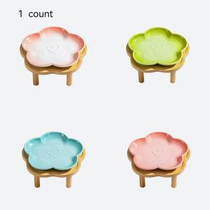 flower shaped pet feeding bowl, 1 count pet snack bowl with wooden stand, pet feeding supplies for dog & cat, tray, pet supplies