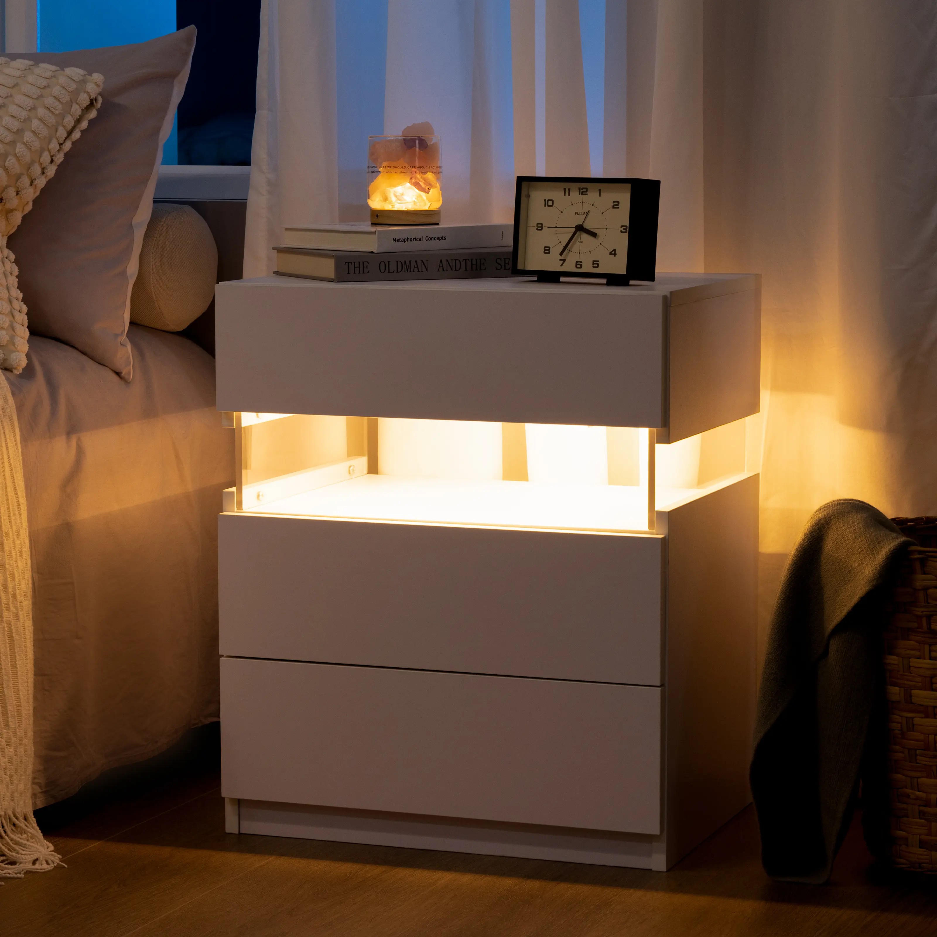 LED Nightstand Modern Nightstand with 3 Drawers LED Bedside Tables for Bedroom, Living Room LED Nightstand Modern Nightstand with 3 Drawers LED Bedside Tables for Bedroom, Living Room
