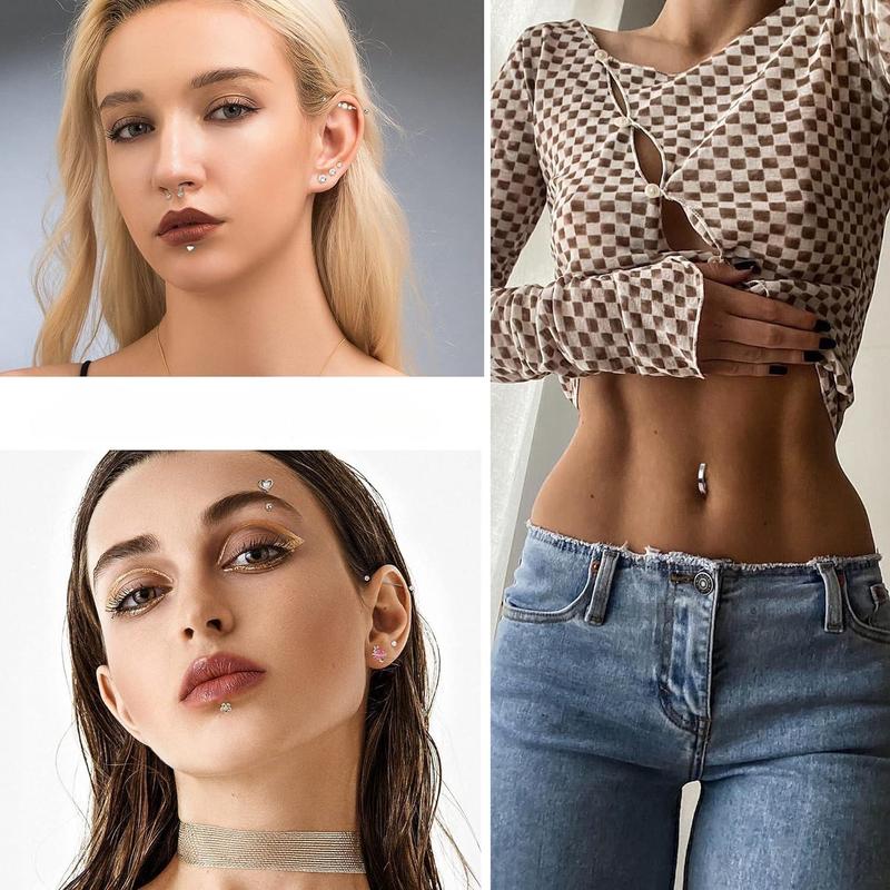 Jstyle 37 Pcs 14G-16G Body Piercing Jewelry for Women 316L Stainless Steel Industiral Cartilage Earrings Clicker Belly Button Rings Lip Eyebrow Rings Horsehoe Septum Rings Body Piercing Jewelry Set Daily