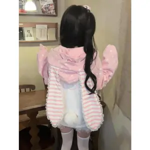 Japanese Kawaii Rabbit's Ears Hoodies Loose Polka Dot Patchwork Women Grunge Hoody Y2k Aesthetic Fairy Strawberry ​Sweatshirt