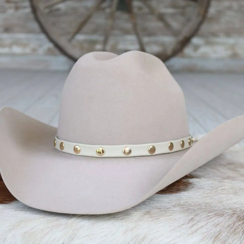 Cream Studded Goat Leather Hat Band
