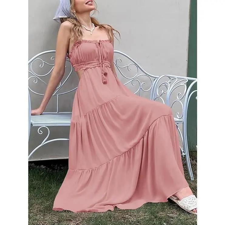 Imily Bela Women's Spaghetti Strap Maxi Dress Summer Sleeveless Side Cut  Out Dress Casual Boho Backless Flowy Long Dresses - TikTok Shop