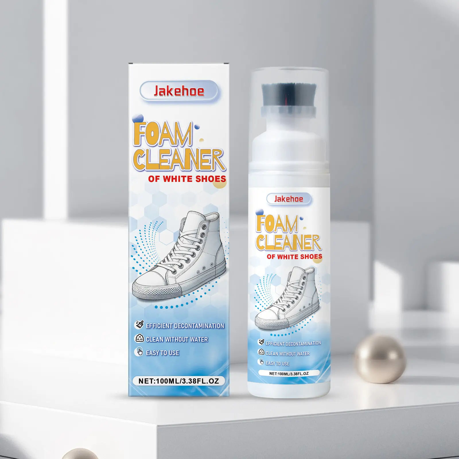 Sneaker Foam Cleaner with Brush Tip Applicator for Shoe Care & Daily Wear, Stain Remover for White Shoes, Washable Uppers & Rubber Soles, Everyday, Foam Cleaner Cleaning & Care