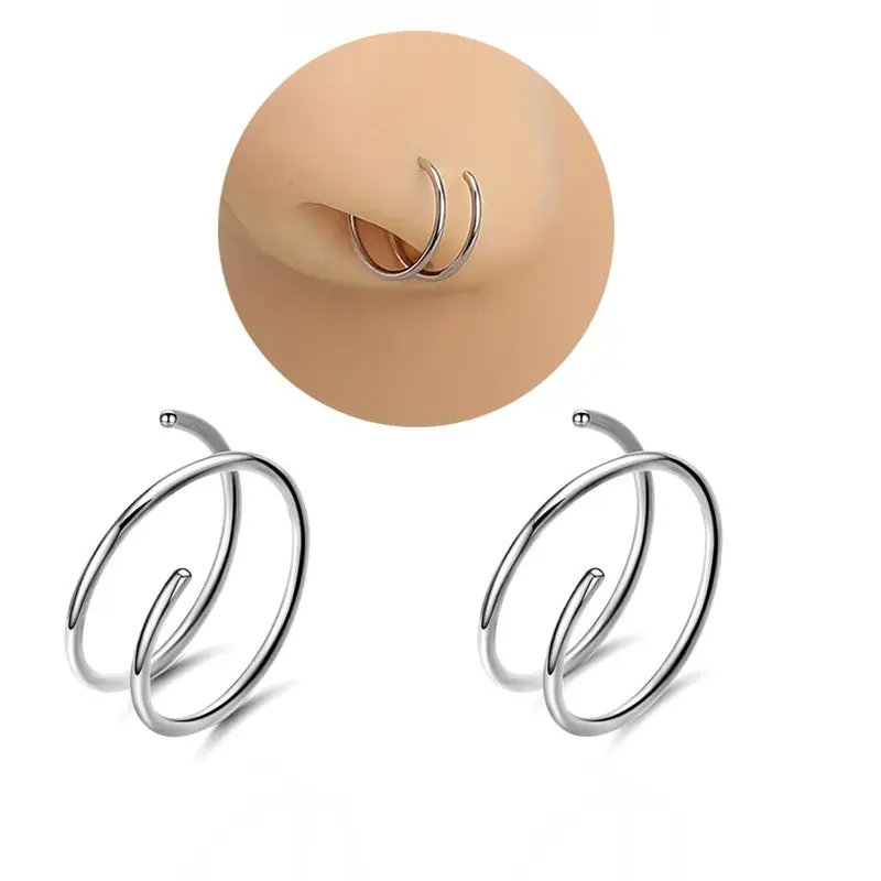 Spiral Double Hoop Nose Rings 20G 8mm Hypoallergenic Thin Nose Rings Hoops Piercing Jewelry for Women Men Nose Rings Set