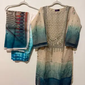 Organza and handwork beaded 3 pieces desi clothing  set