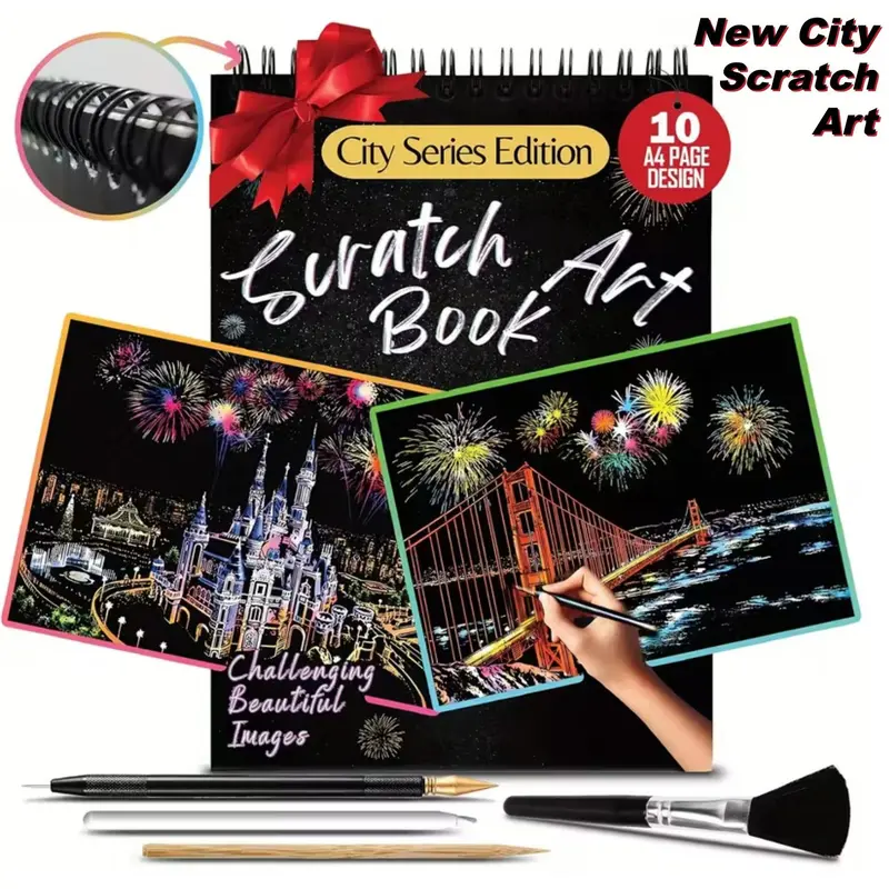 BF&CM Scratch Art Book for Adults Colorful City Series Scratch Art Scratch Painting Foil Art for Adults Scratch And Sketch City Series Books Foil Engraving Scratch Art The Best Choice for Birthday Holiday New Year Gifts Christmas Special Holiday