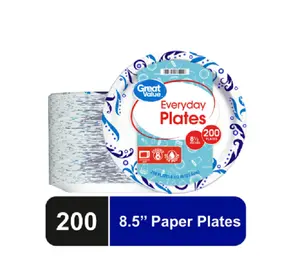 Great Value Everyday Disposable Paper Plates, 8.5", 200 Count