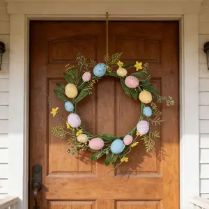 1 Pc Easter egg wreath home decoration, Party Decor, 27.5-inch Easter spring wreath and berry branches, suitable for outdoor and indoor use, wall decoration, fireplace and window decoration.