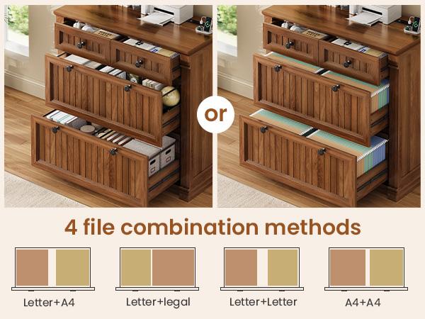 SEDETA 4 Drawers File Cabinet, 33" Farmhouse Filing Cabinets for Home Office fit Legal/Letter/A4 File, Wood Office File Cabinet with Power Outlets, Printer Stand with Storage