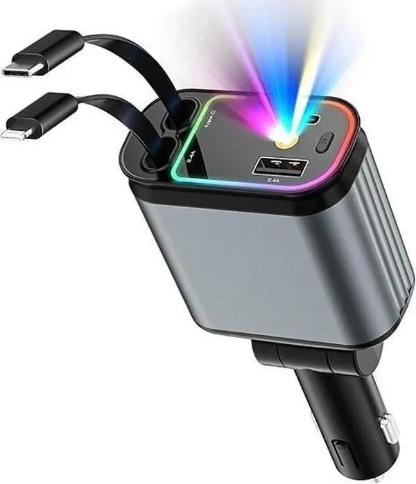 4-in-1 Retractable Roof Charger with Anti-Tangle Cables, Dual Charge Ports, Starlight Lights, Super Fast Charging - Car Adapter Mobile Phone Accessories, Multi-Device Chargers, Car Stuff, Vehicle Accessories
