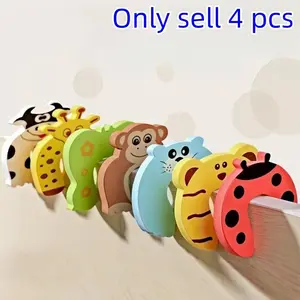 4 Piece Cartoon Animal Baby Safety Door Stopper, Anti-Collision Hand Protection Lock Block, Thick Security Guard for Home Doors Cabinets High Chairs