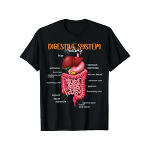[100% Cotton] 100% Cotton Funny Digestive System Anatomy Anatomical Biology Teacher T-Shirt, Suitable for Unisex Personality Casual Round Neck Outdoor Short-Sleeved T-Shirt, Men'S Summer Clothes, Mens T Shirt, Slightly Elastic, 100% Cotton, S-XXXL