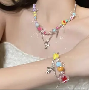 Colorful Candy Jelly Necklace Bracelet Set, each package comes with a bracelet and a necklace. The same type of jelly candy necklace is popular on the internet, making it fashionable and versatile