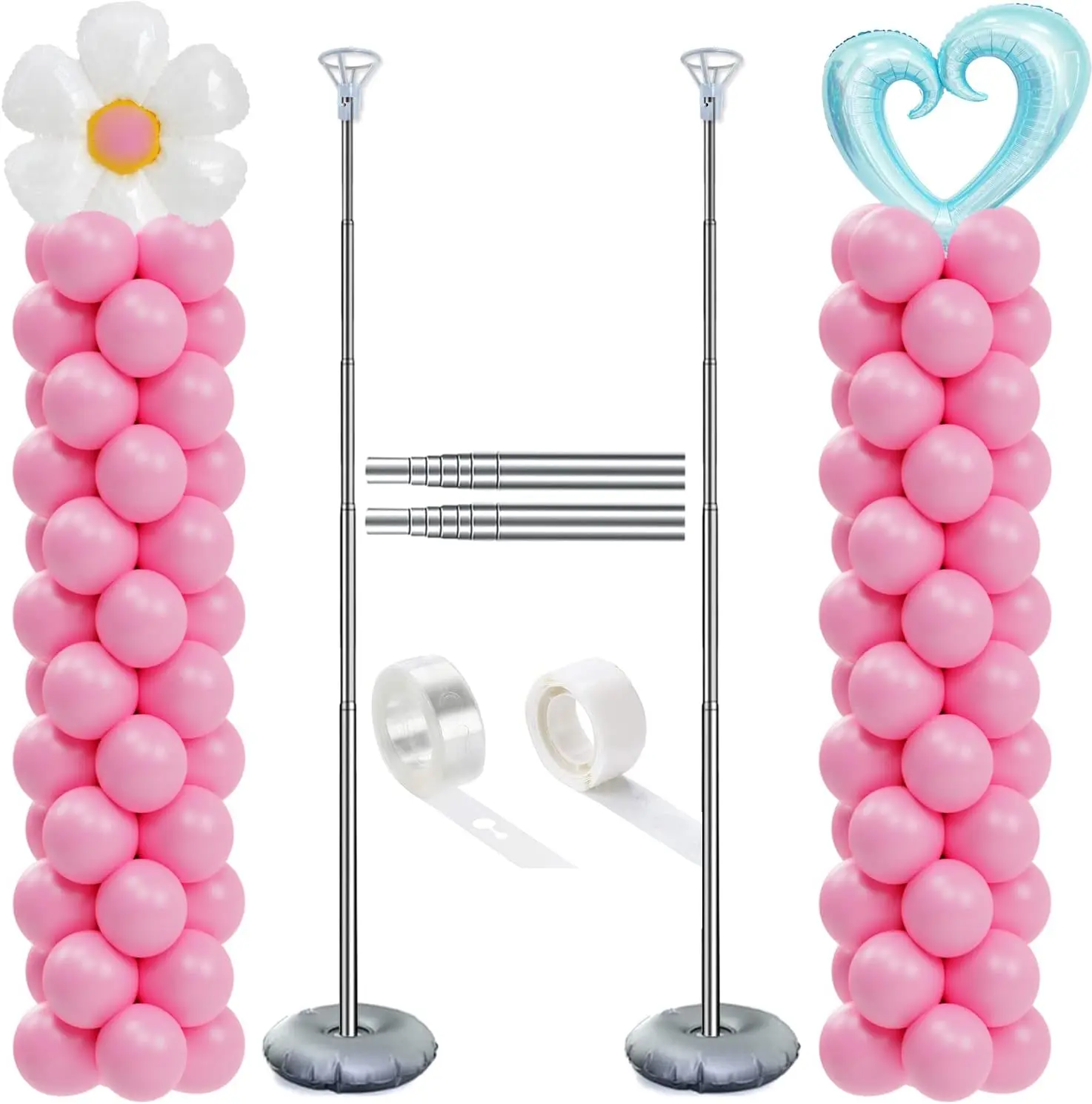 Balloon Column Stand Set of 2, Adjustable 7 Feet Balloon Arch Stands with Bases for Floor