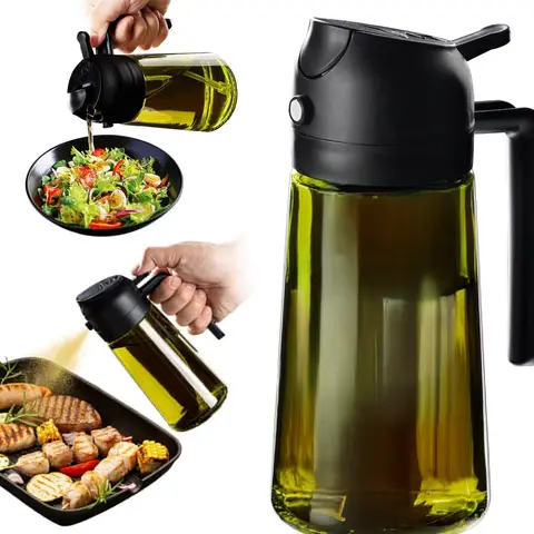 2 in 1 Oil Sprayer for Cooking 16oz/470ml Light-Blocking Dark , Olive Oil Dispenser Bottle for Kitchen, Premium Dark Green Glass Oil Bottle, Food-Grade Oil Mister for Air Fryer, BBQ