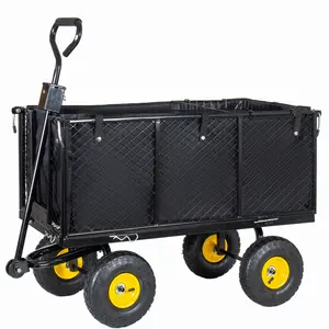 4-in-1 Oversized Steel Dump Garden Cart , 880lbs Pullable Mesh Metal Garden Cart, All-Terrain Utility Cart with Removable Liner & Side Panels & Mesh Tray for Outdoor Lawn, Patio and Landscaping