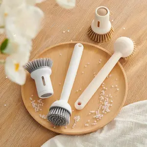 2 Pcs Soap Dispensing Dish Brush Long Handle and Palm Brushes Rotating Head Dish Scrub Brush for Kitchen