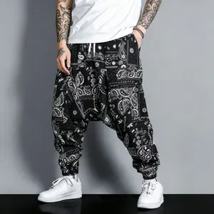Europe and the United States high street style cashew flower pants black rap with the same hanging crotch pants personality handsome leg  fisherman  pants