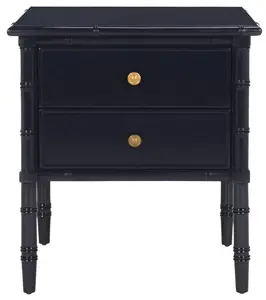 Coastal Two Drawer Bamboo Nightstand In Navy