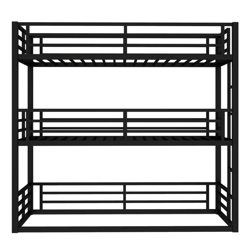 Twin  over Twin  over Twin  Bunk Bed, Metal Triple Bunk Bed with Safety Guardrails, Heavy-duty Bunk Bed with Noise-reduced Design, Black