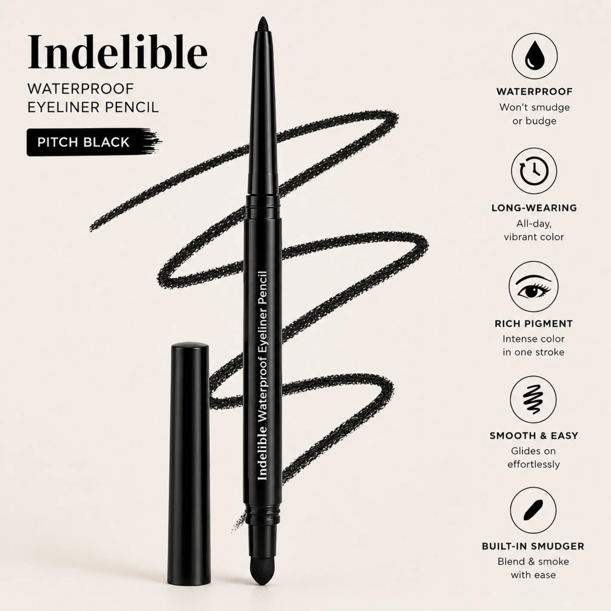 INDELIBLE WATERPROOF RETRACTABLE EYELINER. Longwear. Waterproof. Effortless