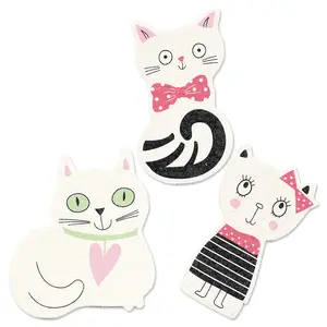 Lillian Vernon Swedish Cat Sponges, Set of 3 Sponges, Looped for Easy Drying, Dishcloth, Highly-Absorbent, Kitchen, Home, Gifts 2.5" x 4.25" Household Cleaning