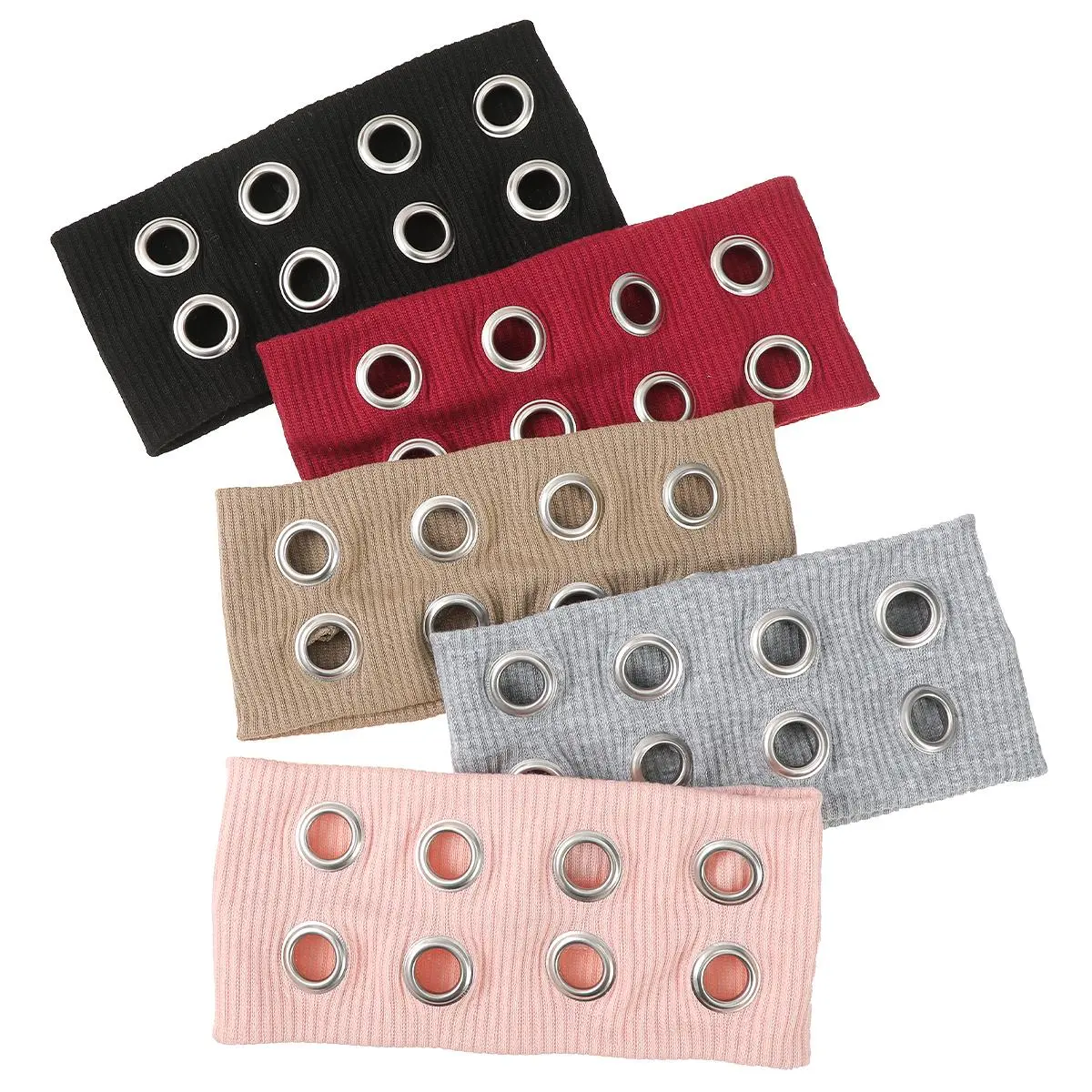 AWAYTR 5Pack Y2K Headband for Women Girls Grunge Punk Hollowed Out Eyelets Elastic Hair Band Casual Wide Headbands Stretchy Harajuku Hair Accessories