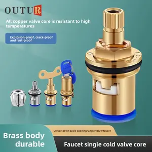 Universal Faucet Valve Cartridge Replacement Kit with Brass Ceramic Core for Hot Cold Water Quick Open Angle Valve Handle