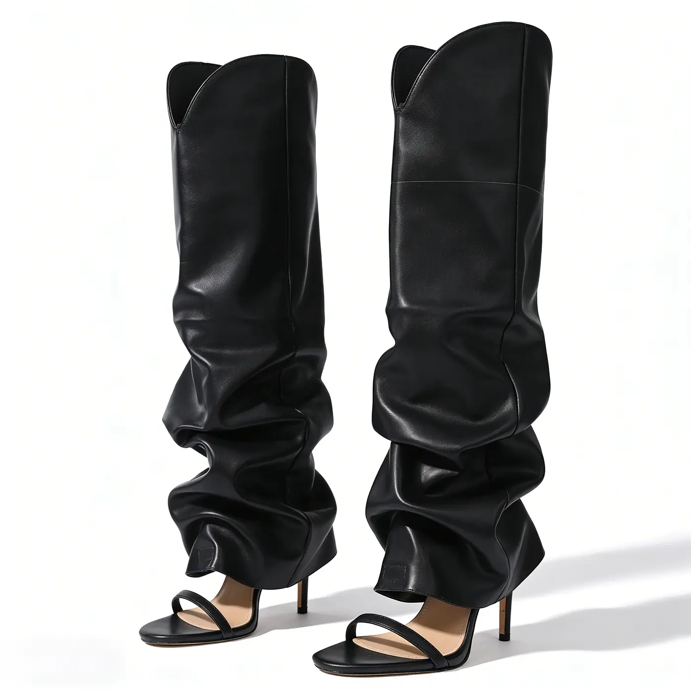 Women’s Knee High Multi Buckle Boots Stiletto Heel Patent Leather Black Green Pointed Toe Adjustable Strap Edgy Party Casual Daily Footwear summerwins