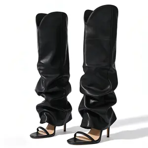 Women’s Knee High Multi Buckle Boots Stiletto Heel Patent Leather Pointed Toe Adjustable Strap Edgy Party Casual Daily Footwear