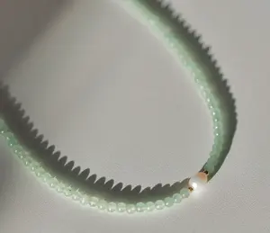 Pearl Accent Dainty Waterproof Gemstone Beaded Choker, Stainless Steel Gemstone Necklace, Crystal Necklace, Healing Stone Necklace
