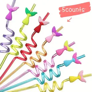 Mermaid Tail Straws Party Favors, 5 Pieces, Under the Sea Party Supplies, Mermaid Birthday Party Decorations, Fun and Festive