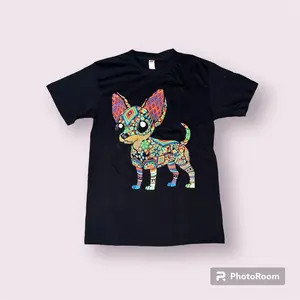 Chihuahua 100 % cotton T-shirt with Unique Black Light Design, Breathable Medium Fit Short Sleeve Crew Neck Tee for Men