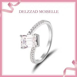 Delzzad 2ct Sparkling Step Cut Engagement Ring Wedding Band Synthetic Moissanite S925 Ring Band Jewelry Perfect Birthday Engagement Wedding Anniversary Christmas Gift